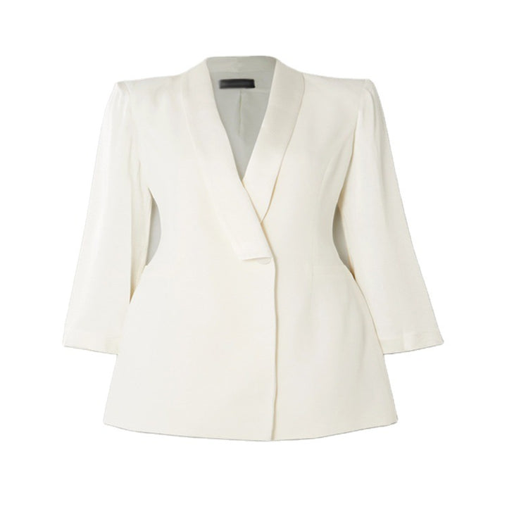 Damen Elegantes tailliertes Blazerkleid mit Schalkragen und tiefem V‑Ausschnitt Echoarchiv