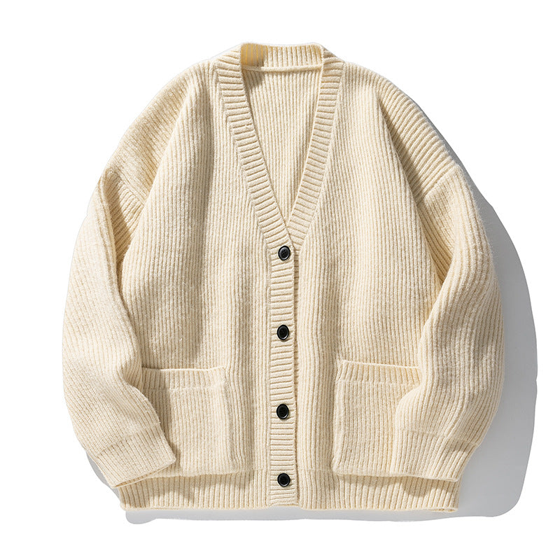 Unisex Grobgestrickter Relaxed-Cardigan mit tiefem V‑Ausschnitt, Kastenform und aufgesetzten Taschen Echo Archiv