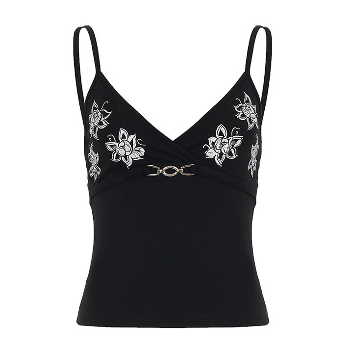 Damen körperbetontes Top mit floralem Design und dekorativem Verschluss Echo Archiv