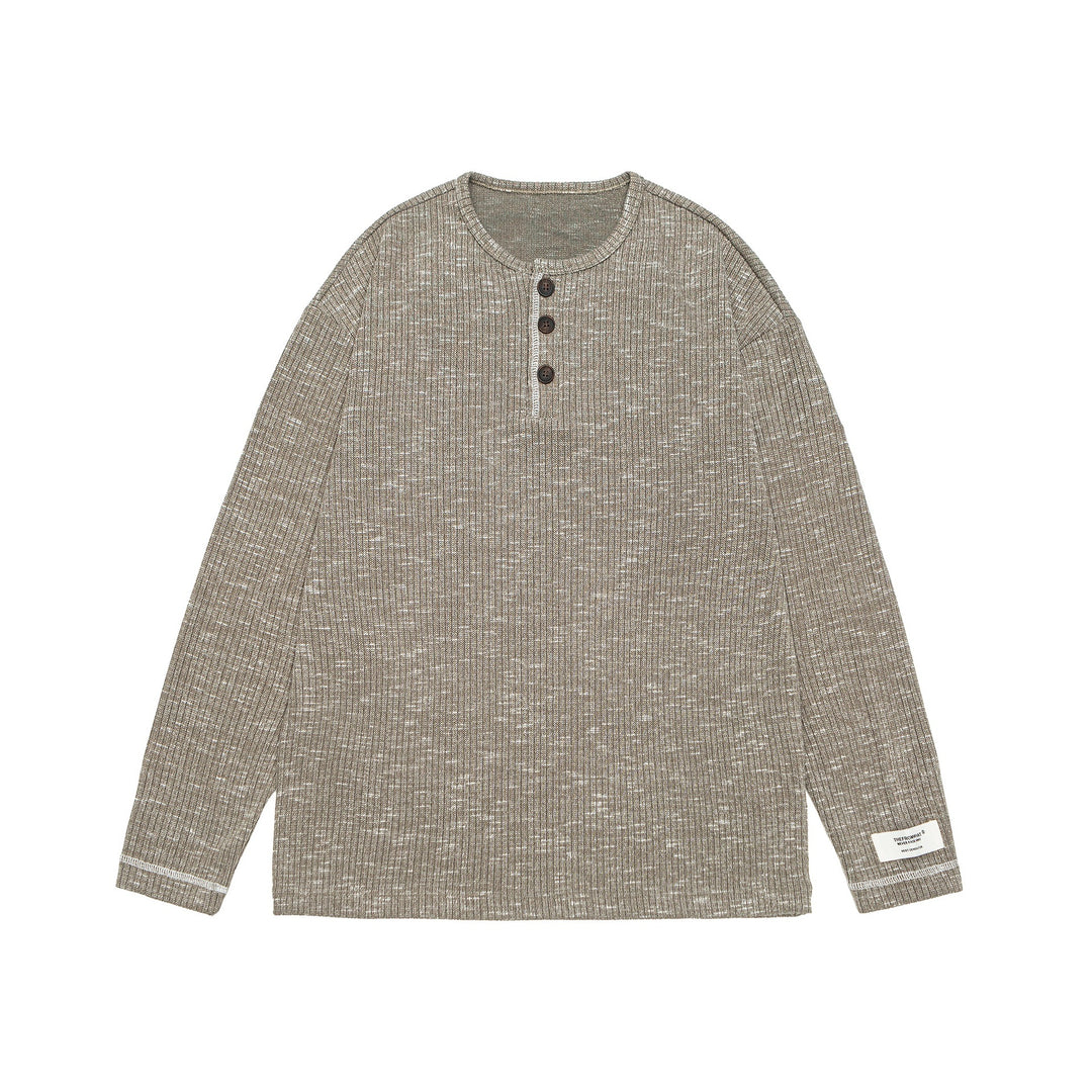 Unisex Gerippter Henley-Pullover mit Knopfleiste und Oversize-Silhouette Echoarchiv