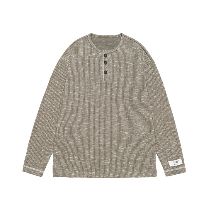 Unisex Gerippter Henley-Pullover mit Knopfleiste und Oversize-Silhouette Echoarchiv