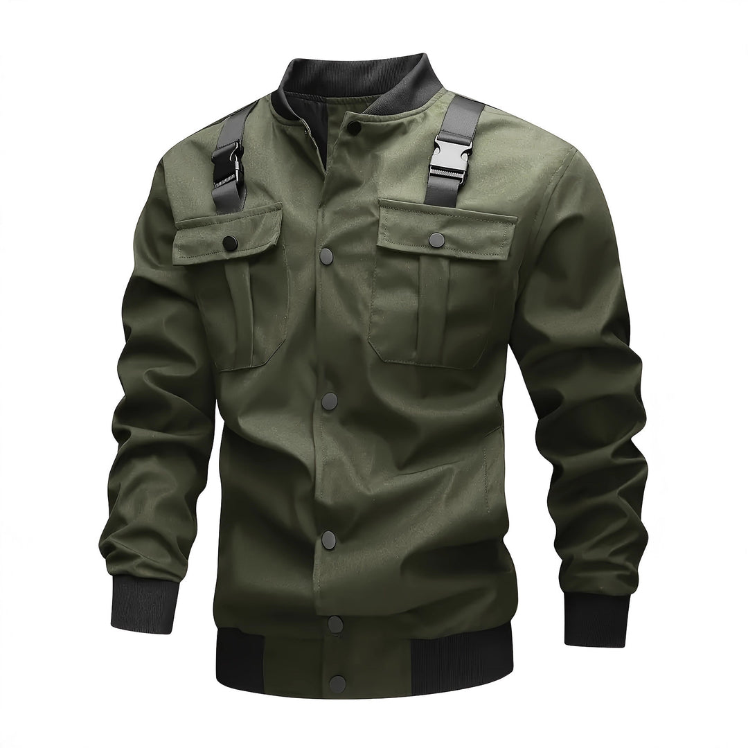 Herren Utility-Bomberjacke mit Brustklappentaschen, Schultergurten und Rippbündchen Echoarchiv