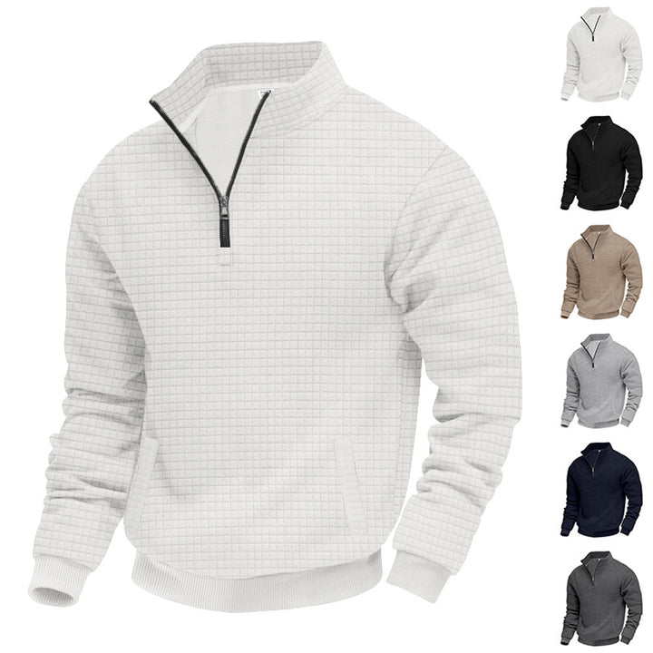 Herren Strukturierter Sweatpullover mit halbem Reißverschluss Echoarchiv