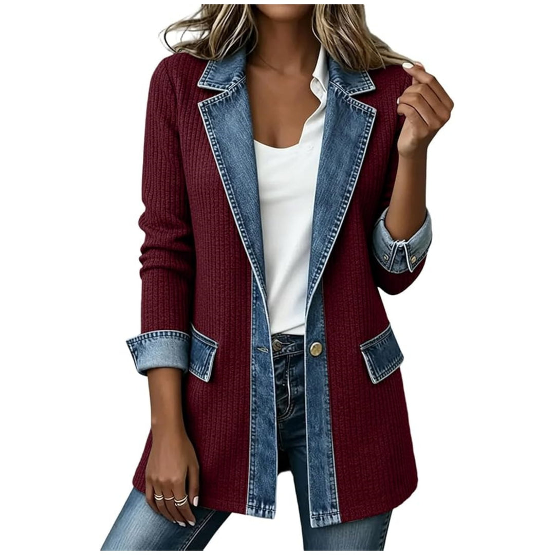Damen Strickblazer mit Jeansbesatz und tailliertem Schnitt Echo Archiv