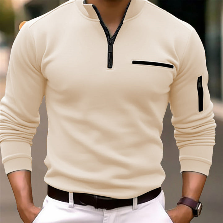 Herren Langarm Pullover mit Stehkragen und praktischem Reißverschluss Echoarchiv
