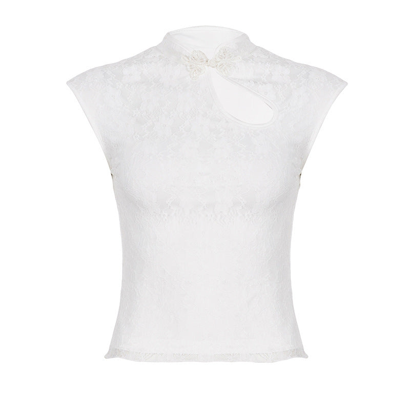 Damen Crop-Top mit floralem Spitzenmuster und raffiniertem Halterneck Echo Archiv