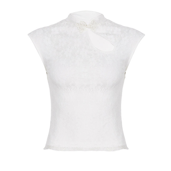Damen Crop-Top mit floralem Spitzenmuster und raffiniertem Halterneck Echo Archiv