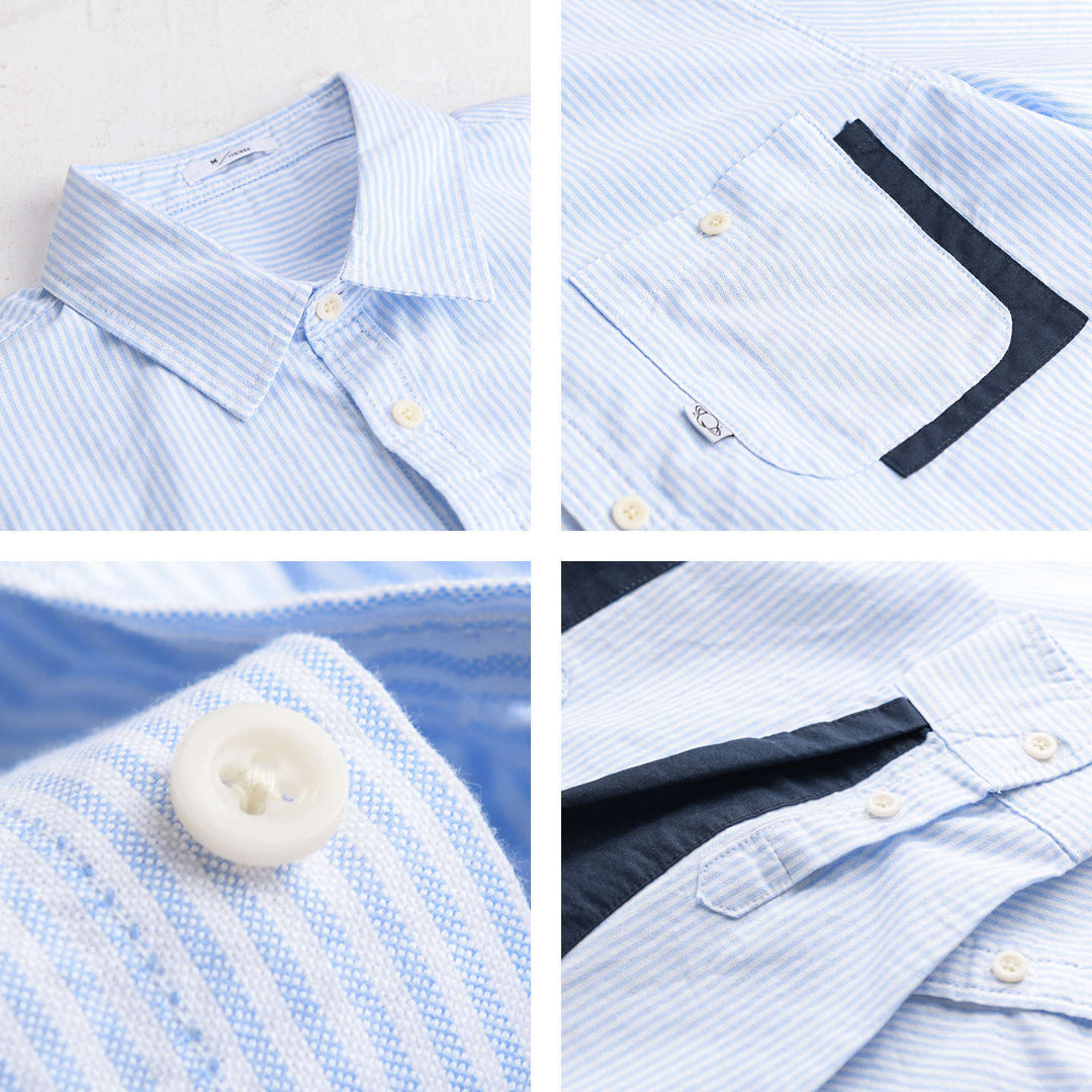 Herren Gestreiftes Overshirt‑Hemd mit Kontrast‑Ellbogenpatches und aufgesetzter Brusttasche Echoarchiv