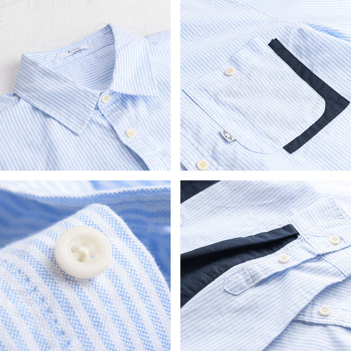 Herren Gestreiftes Overshirt‑Hemd mit Kontrast‑Ellbogenpatches und aufgesetzter Brusttasche Echoarchiv