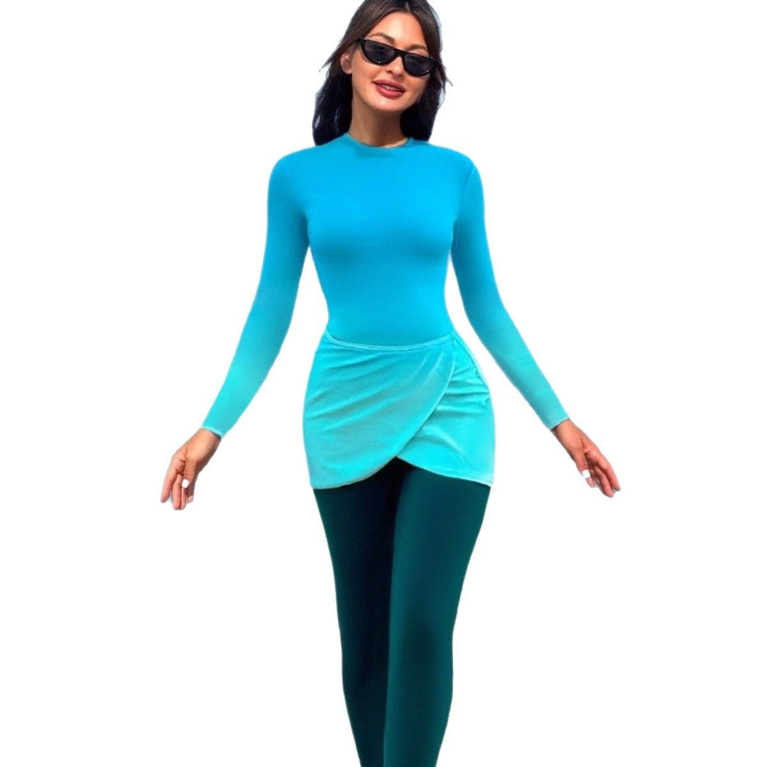 Damen Modischer Langarm-Schwimmanzug mit Wickelrock Echo Archiv
