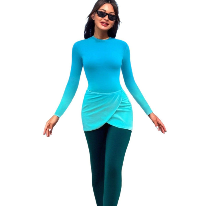 Damen Modischer Langarm-Schwimmanzug mit Wickelrock Echo Archiv