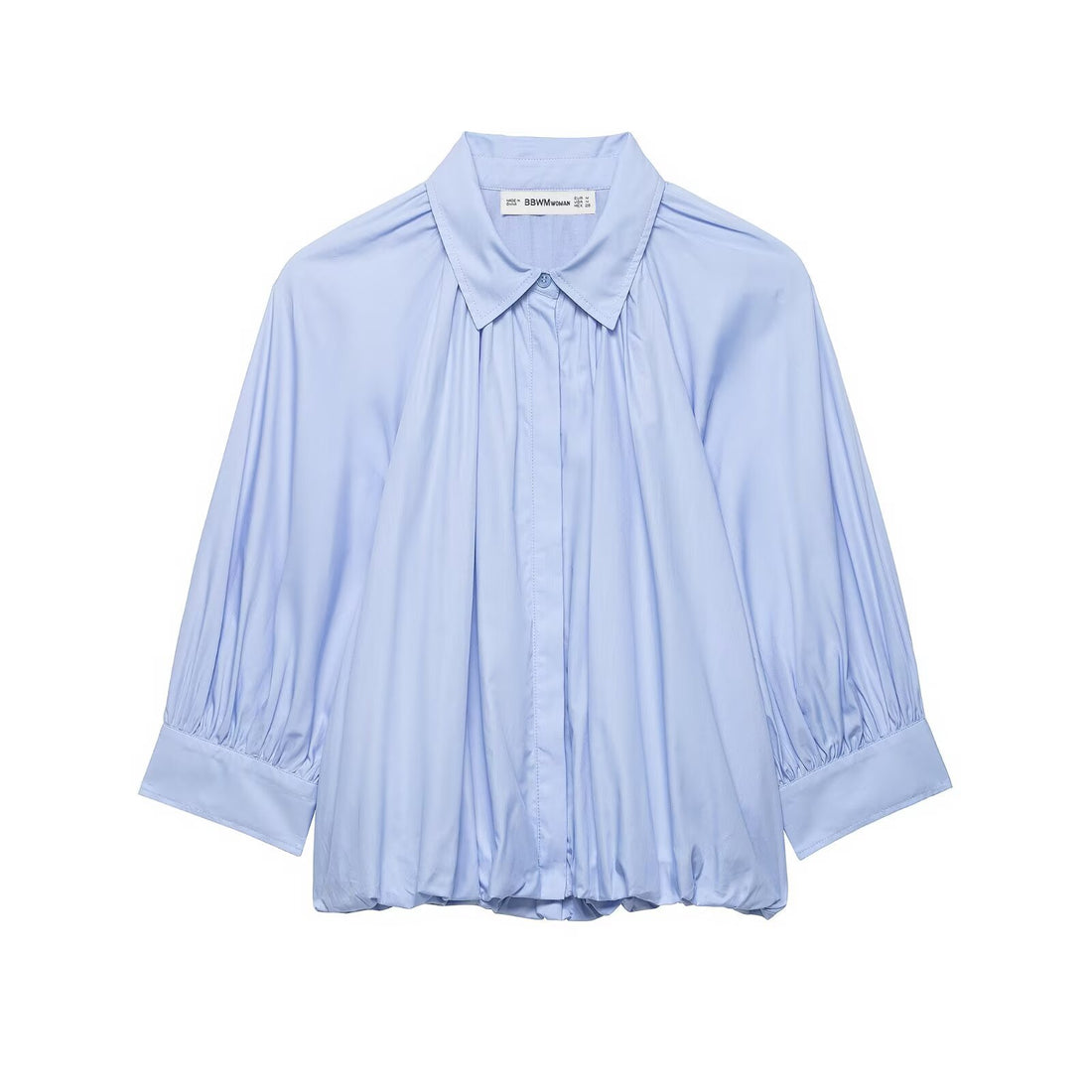 Damen Oversize-Hemdbluse mit Faltenlegung, Ballonärmeln und gerafftem Saum Echoarchiv