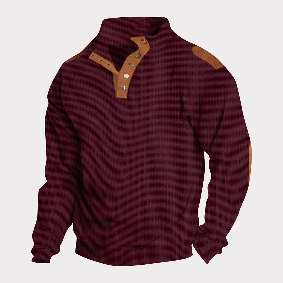 Herren komfortabler Sweatpullover mit innovativem Kragen und praktischen Knopfdetails Echoarchiv