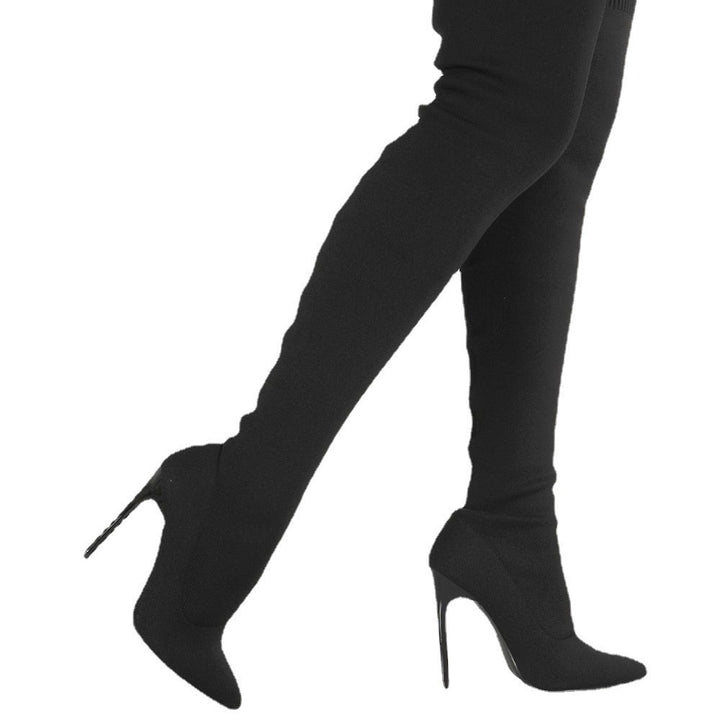 Damen Overknee-Stretch-Strickstiefel mit spitz zulaufender Schuhspitze Echoarchiv