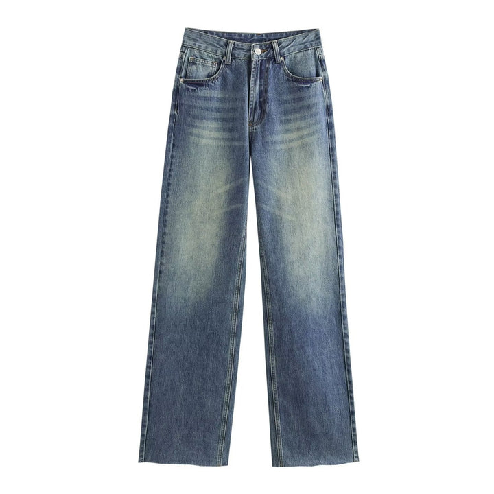 Damen hochtaillierte Wide-Leg-Jeans mit weitem Bein und Vintage-Waschung Echo Archiv
