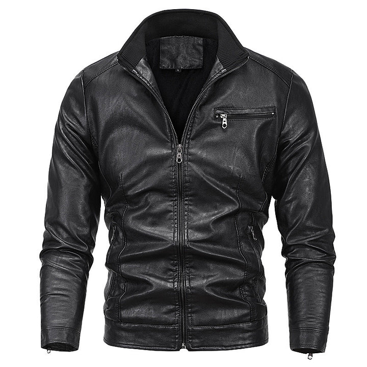 Herren Slim-Fit Kunstlederblouson mit Stehkragen und Reißverschlusstaschen Echo Archiv