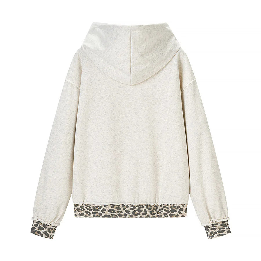 Damen weites Kapuzen‑Sweatshirt mit Leomuster‑Futter, Kängurutasche und Vintage‑Effekt – Auréline
