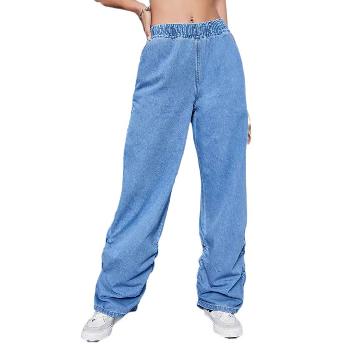 Damen Weite Denim-Hose mit elastischem Bund und gerafften Säumen Echo Archiv