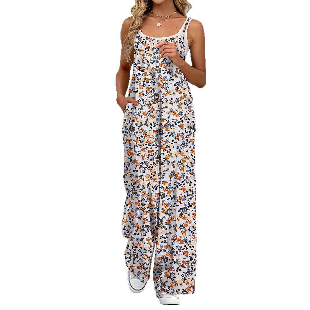 Damen Lässiger Jumpsuit mit floralen Mustern und praktischen Taschen Echo Archiv