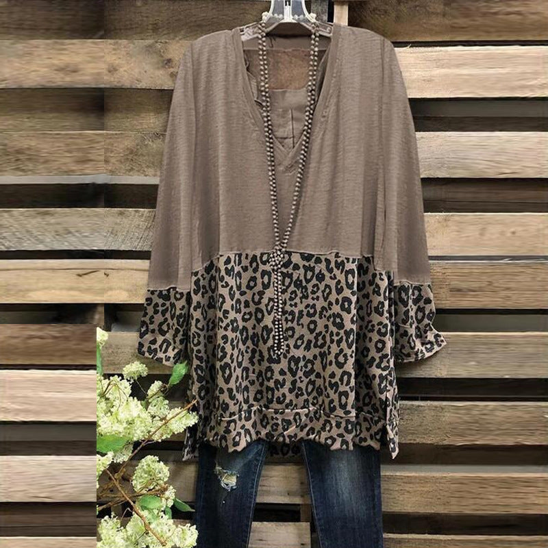 Damen A-Linien-Tunika mit Colourblock und Leoparden-Print – Avérine