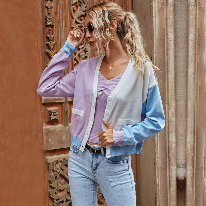Damen Modischer Cardigan mit Farbblock-Design Echo Archiv