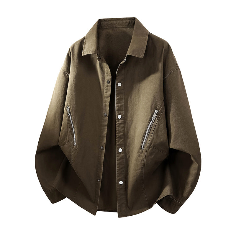 Herren Oversize Hemdjacke im Worker-Stil mit schrägen Reißverschlusstaschen und Druckknopfleiste Echo Archiv