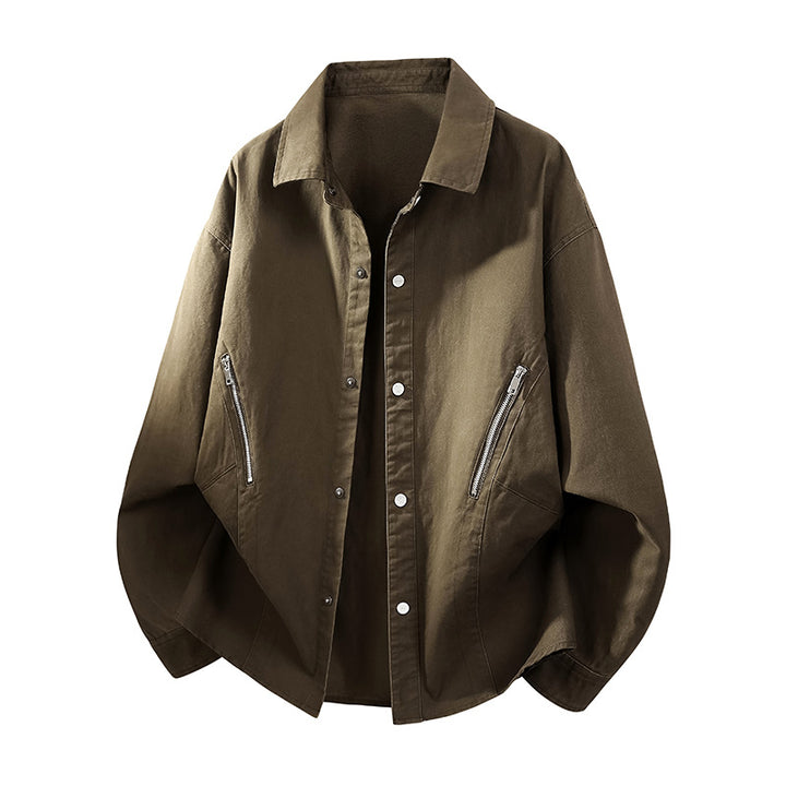 Herren Oversize Hemdjacke im Worker-Stil mit schrägen Reißverschlusstaschen und Druckknopfleiste Echo Archiv