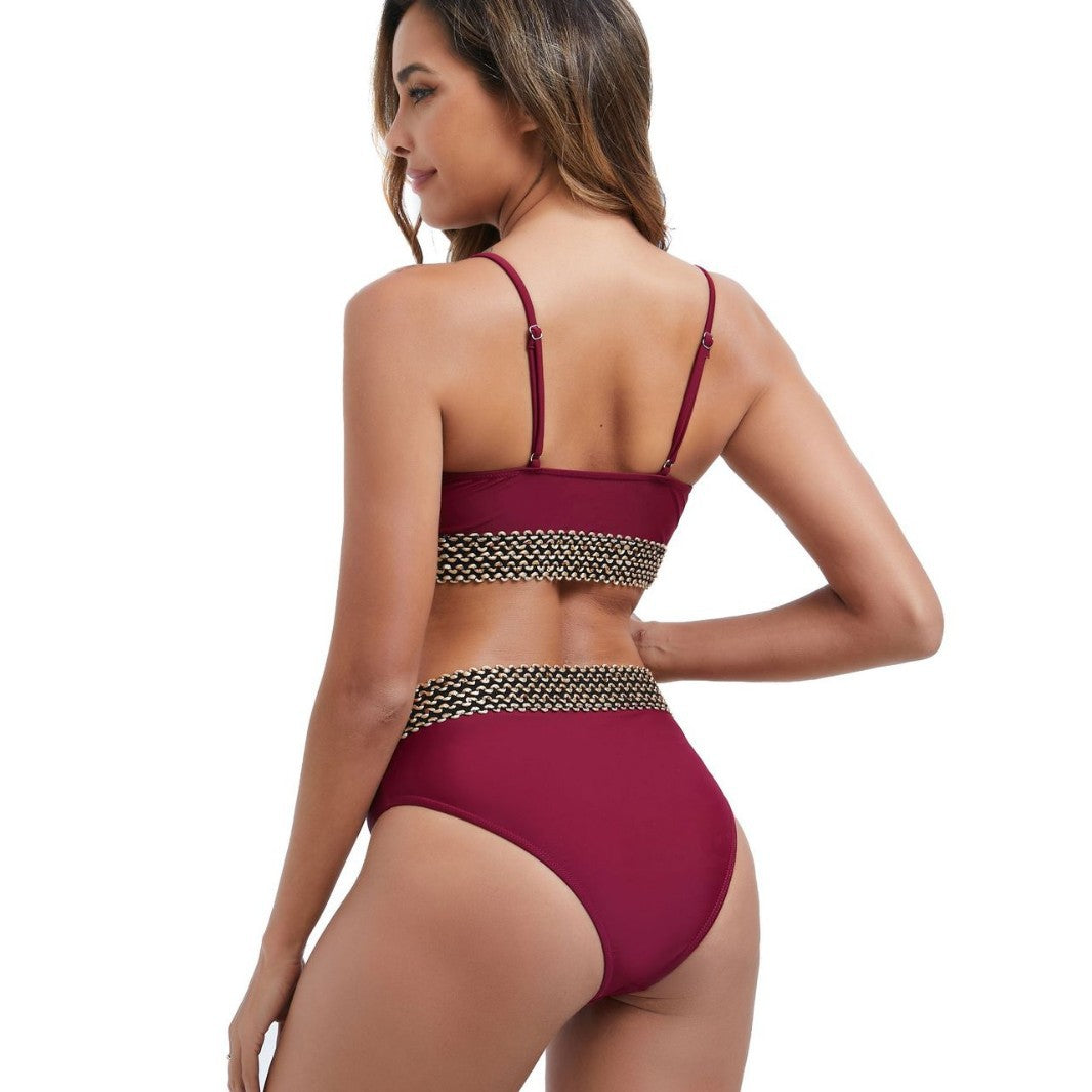 Damen Hoch tailliertes Bikini-Set mit dekorativem Knotendetail Echo Archiv