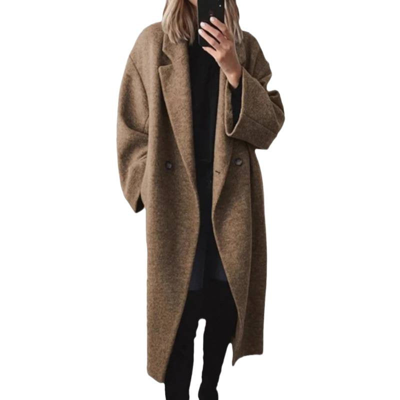 Damen Oversize Wollmix-Mantel mit doppelreihiger Knopfleiste, weitem Reverskragen und Eingrifftaschen – Montévia