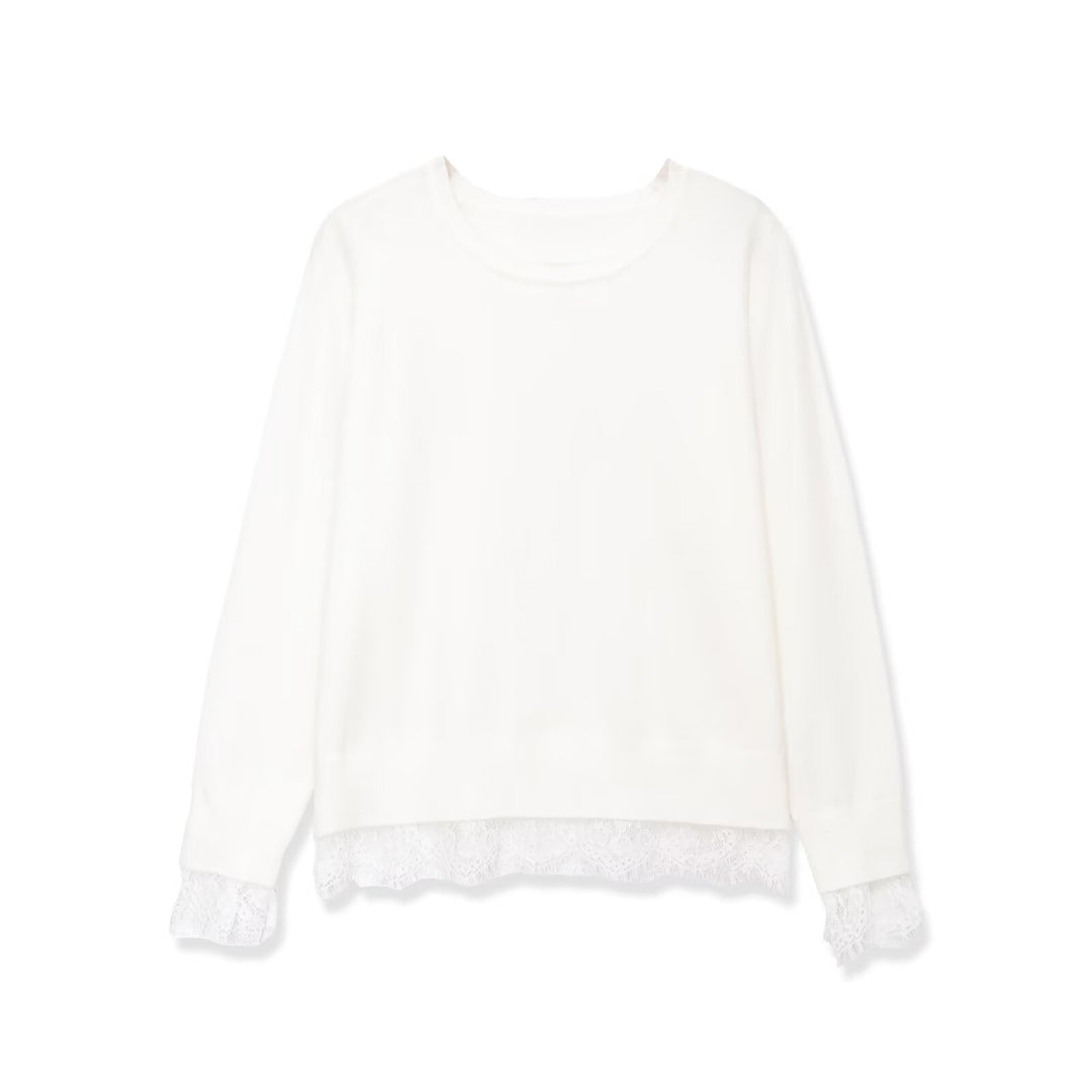 Damen Oversize Baumwollpullover mit Spitzenbesatz Echo Archiv