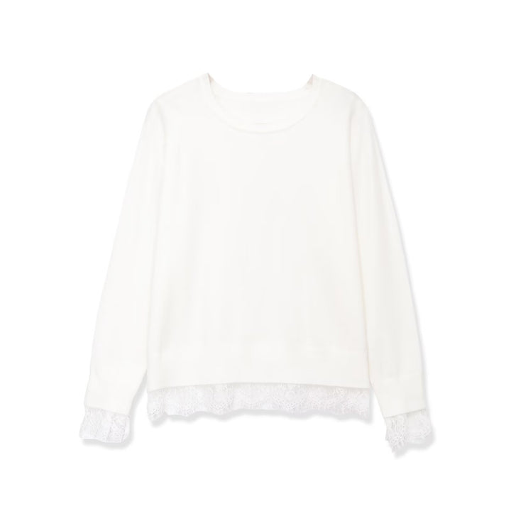 Damen Oversize Baumwollpullover mit Spitzenbesatz Echo Archiv