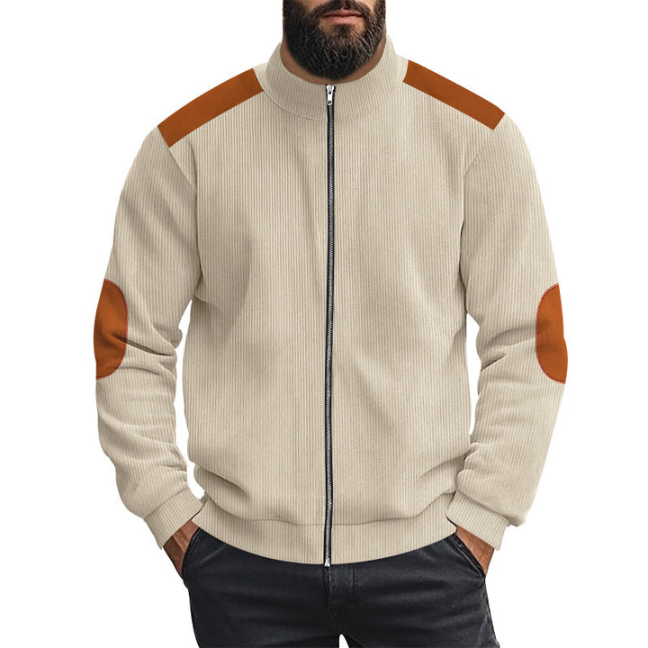 Herren sportliche Strickjacke mit kontrastierenden Lederapplikationen Echoarchiv