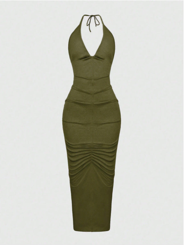 Damen Elegantes Maxikleid mit tiefem V-Ausschnitt und Raffung Echo Archiv