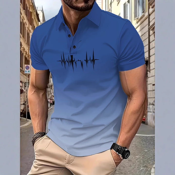 Herren Poloshirt mit modernem EKG-Motiv Echoarchiv