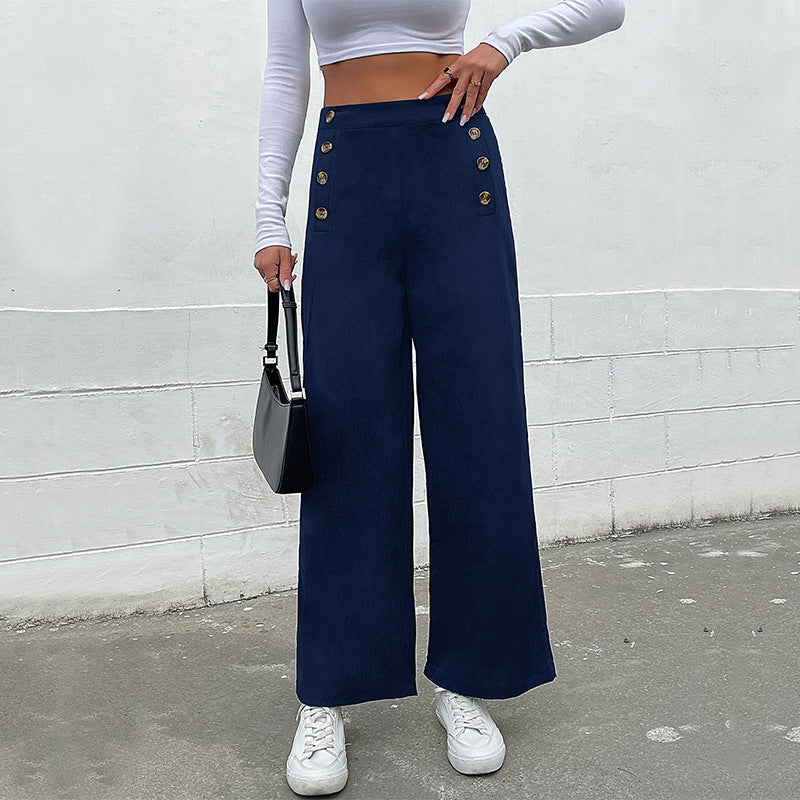 Damen High‑Waist Palazzo‑Hose mit maritim inspirierter Zierknopfleiste und weitem Bein – Avélisse