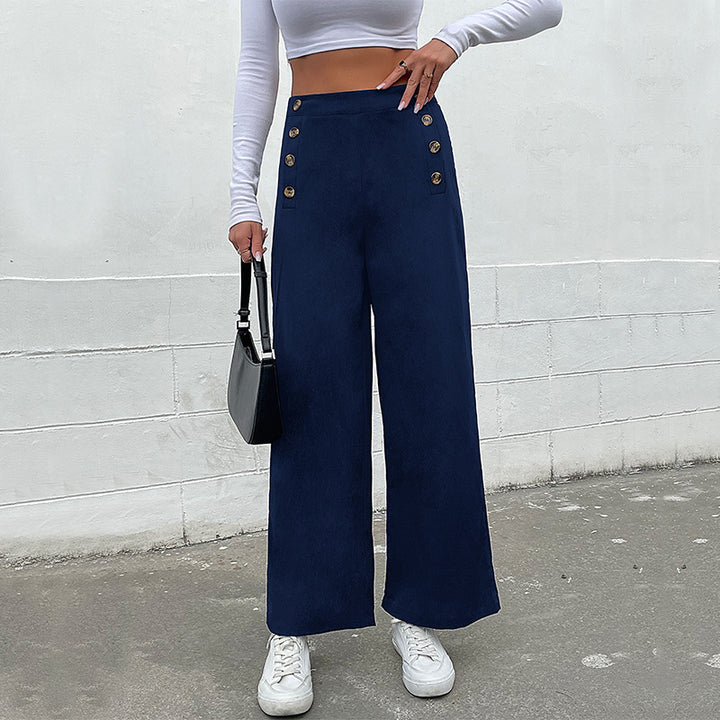 Damen High‑Waist Palazzo‑Hose mit maritim inspirierter Zierknopfleiste und weitem Bein – Avélisse