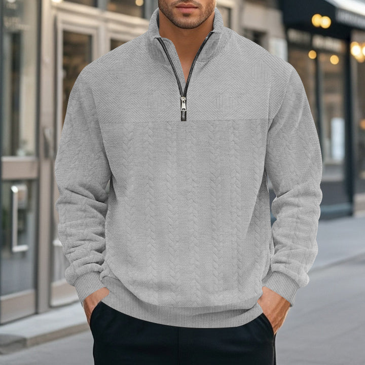 Herren Strickpullover mit modernem Stehkragen und Reißverschluss Echoarchiv