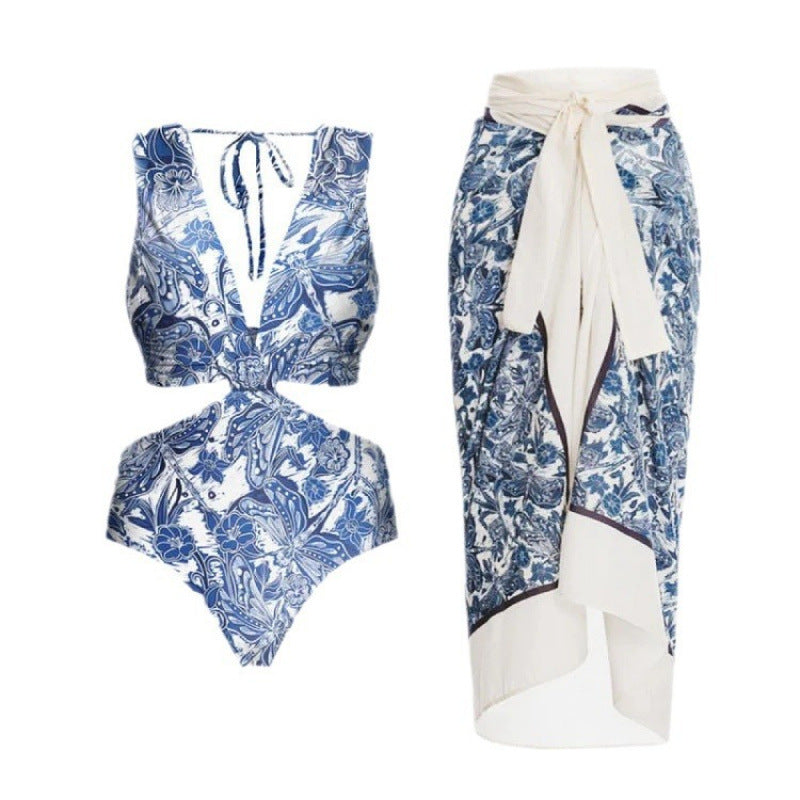 Damen Badeanzug-Set mit elegantem Wickelrock und modischem Floral-Design Echo Archiv