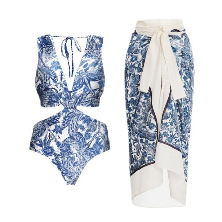 Damen Badeanzug-Set mit elegantem Wickelrock und modischem Floral-Design Echo Archiv