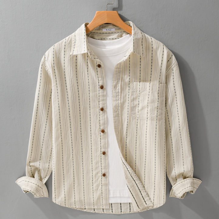 Herren Lässiges Langarm-Overshirt aus Leinen-Baumwollmix mit aufgesetzter Brusttasche Echoarchiv