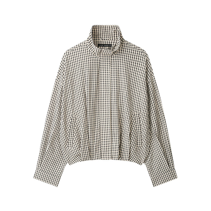 Damen Karo Cropped Oversized Jacke mit Funnelkragen und Tulpenform Echoarchiv