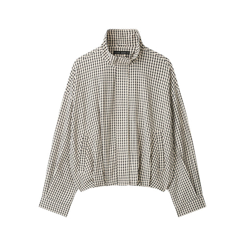 Damen Karo Cropped Oversized Jacke mit Funnelkragen und Tulpenform Echoarchiv