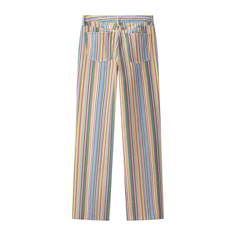 Damen Gestreifte Highwaist-Straighthose mit geradem Bein, hoher Taille und Five-Pocket-Details Echo Archiv
