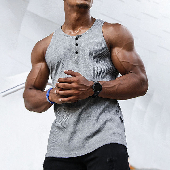 Herren Ärmelloses Sport-Tanktop mit Knopfleiste und atmungsaktivem Gewebe Echoarchiv