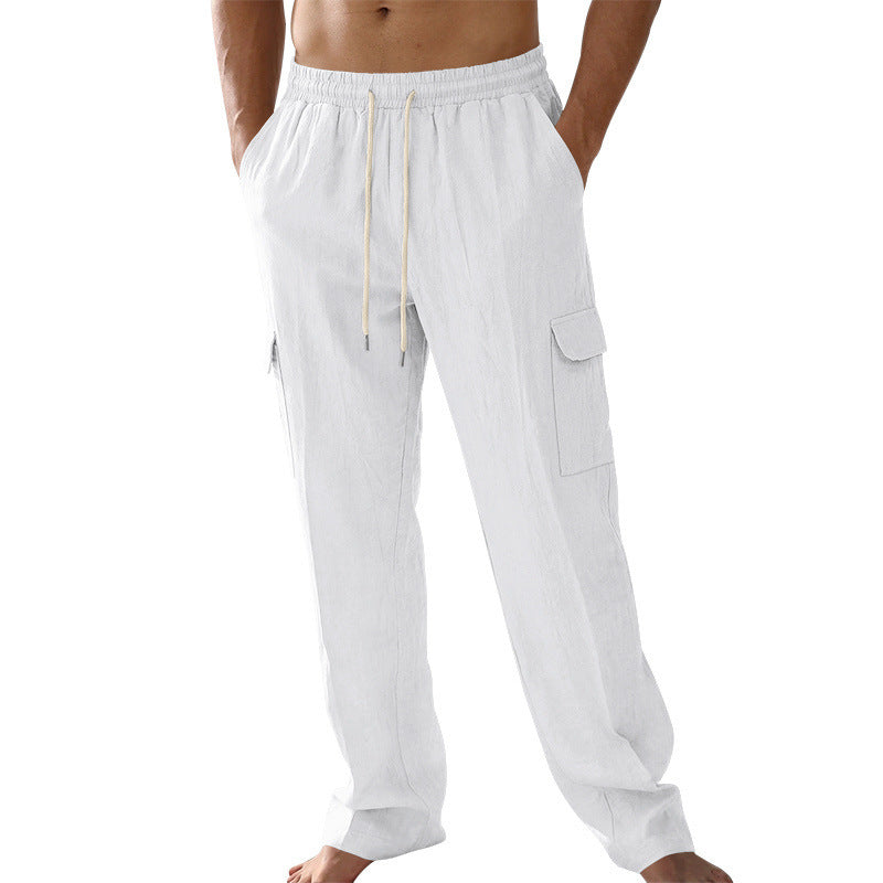 Herren Cargo-Strandhose aus Leinenmix mit elastischem Bund und Kordelzug – Bravaro