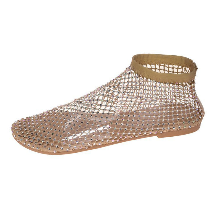 Damen Strick-Netz-Ballerinas mit Schmucksteinbesatz und sockenähnlichem Schaft – Lioré