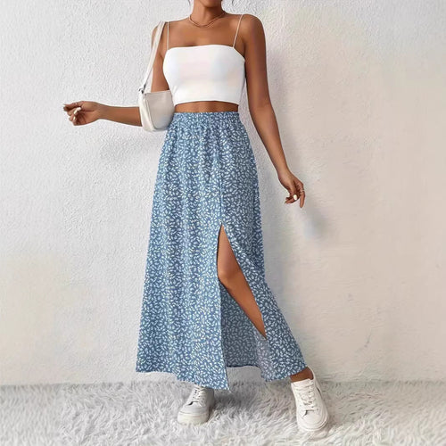 Damen Maxirock mit elegantem Schlitz und floralem Muster Echoarchiv
