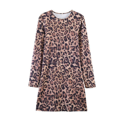 Damen Leoprint-Minikleid mit Rundhalsausschnitt, langen Ärmeln und A-Linien‑Silhouette Echo Archiv