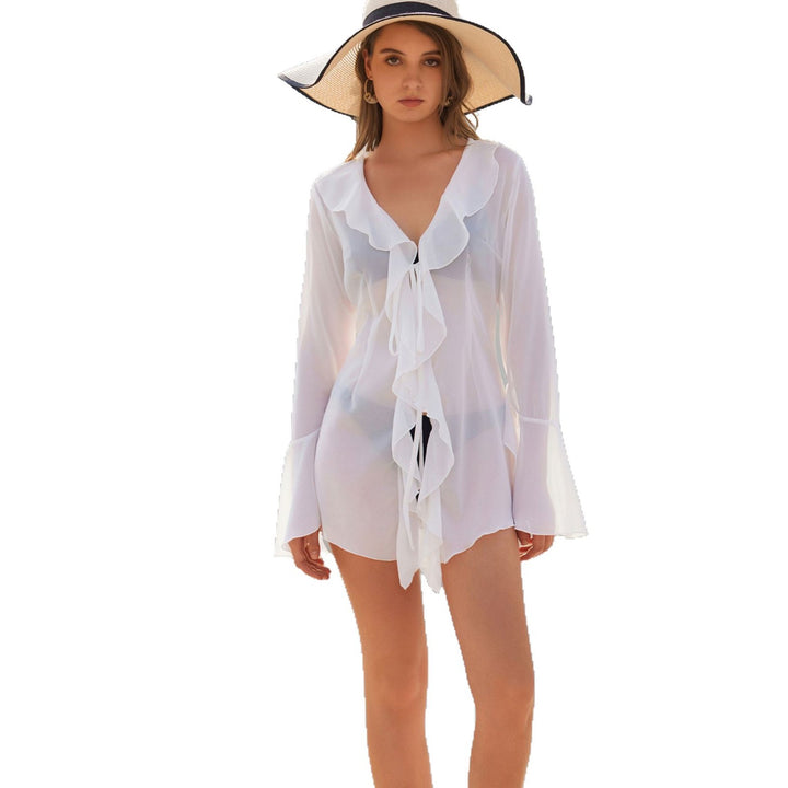 Damen eleganter, transparenter Strandüberwurf mit Volant Echo Archiv