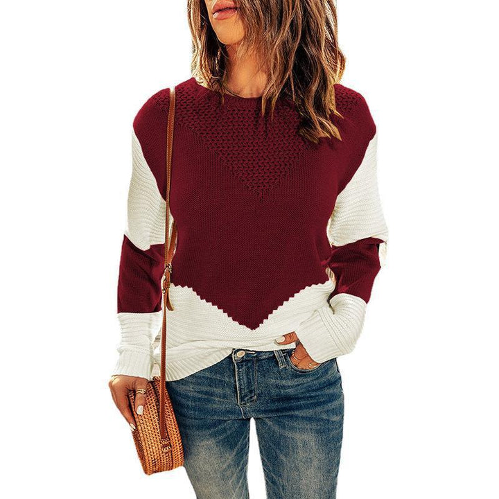 Damen Farbblock-Strickpullover mit strukturiertem Yoke und gerippten Ärmeln Echoarchiv